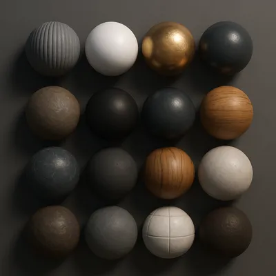 cc0 texture preview sphere render with 16 different textues and top view